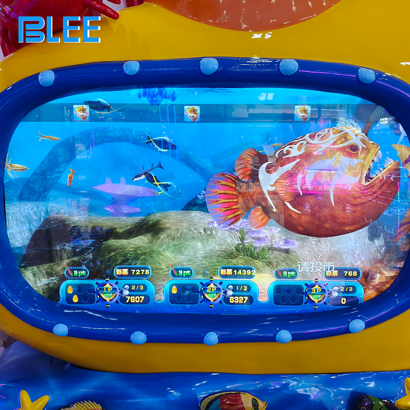 Six players engaged simultaneously in immersive 3D fishing gameplay