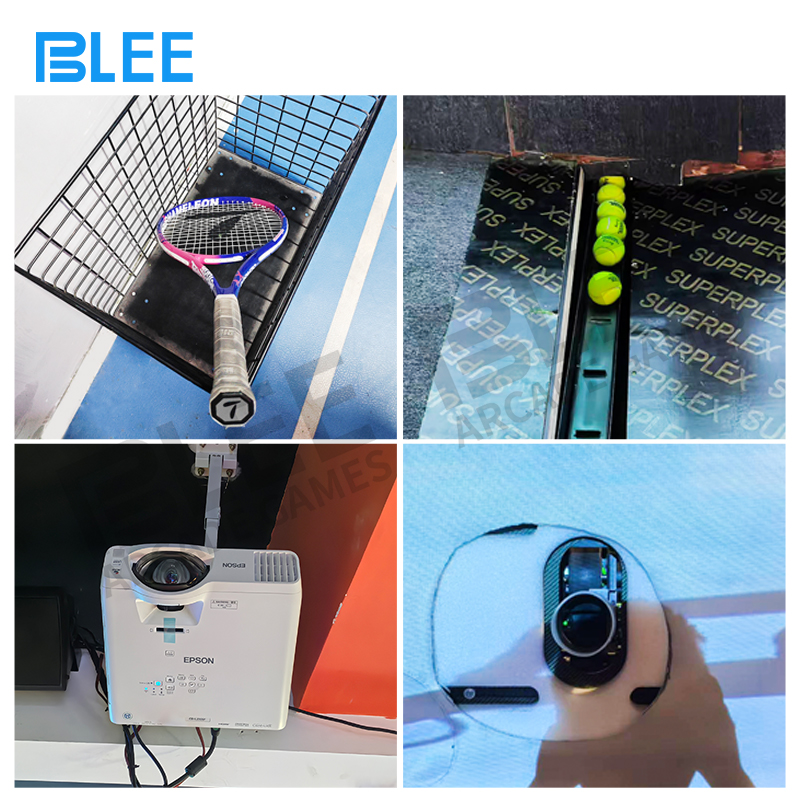 Player engaging with AI opponent on high-definition projection screen tennis court