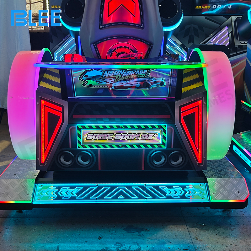 High-definition panoramic display showing immersive city racing environments