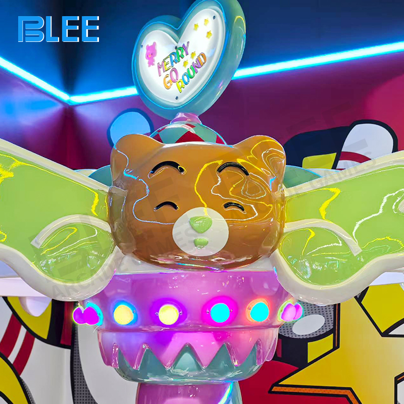 Front view of BLEE Three-Seater Carousel featuring three detailed fantasy unicorn sculptures