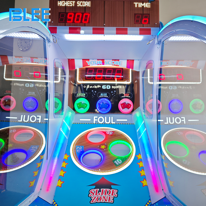 Close-up shot of player preparing to throw sandbag with precise aiming technique at illuminated target zones