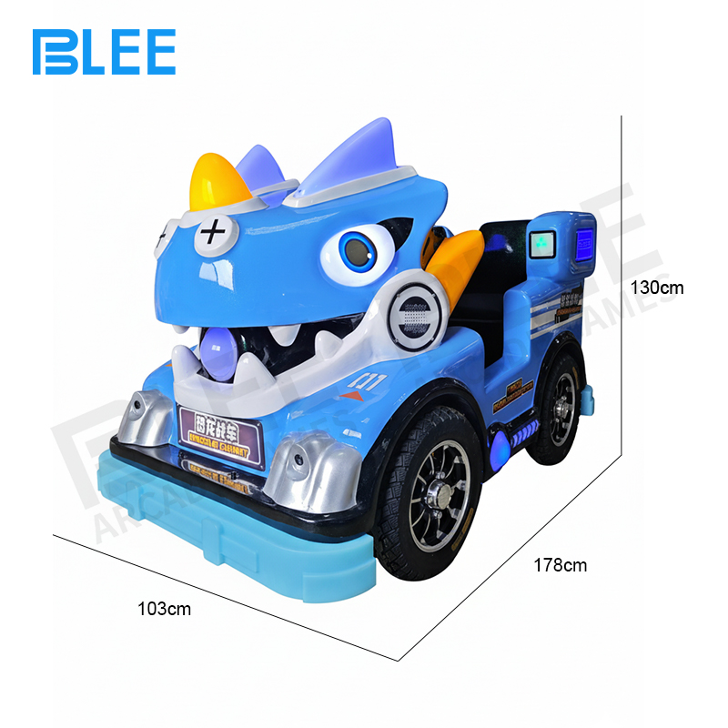 Complete presentation of BLEE Dinosaur Battle Tank Square Ride showcasing prehistoric design with oversized wheels