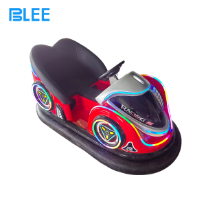 Action shot of bumper car executing controlled drift maneuver during arena operation