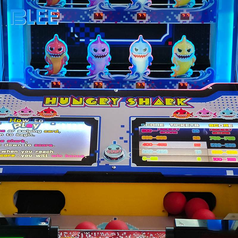 Close-up action shot of player aiming and targeting animated shark characters during gameplay