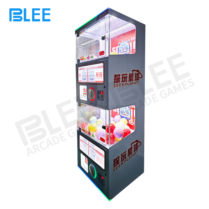 commercial vending equipment Front view of BLEE Twin-Station Gacha Machine showing dual dispensing units with colorful capsule displays