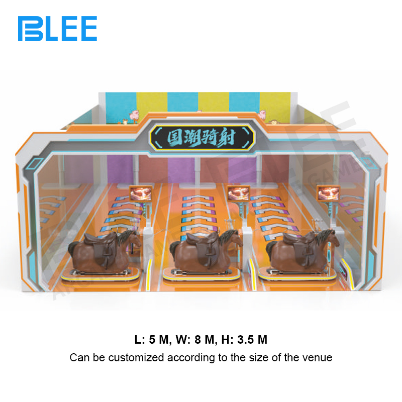 Player engaged in traditional archery while maintaining balance on fiberglass rocking horse