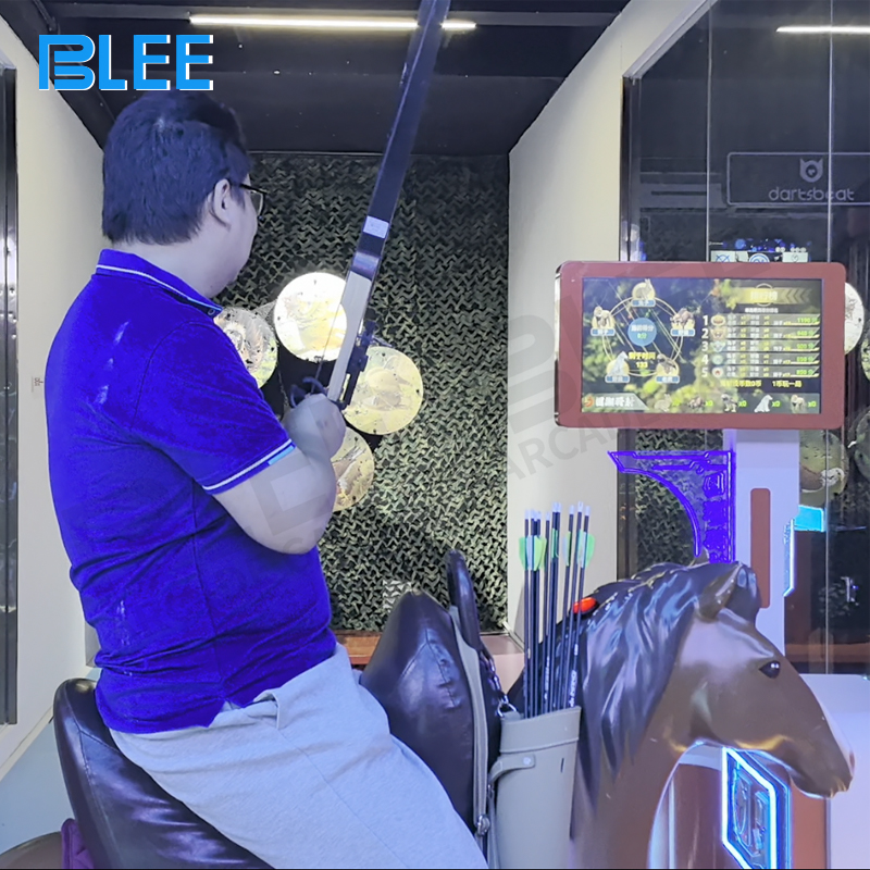 Multiple participants enjoying simultaneous rocking horse archery competition