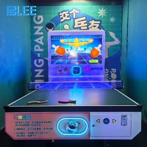 Complete BLEE Digital Ping Pong Fusion setup showing 5x3x2.6 meter interactive playing area