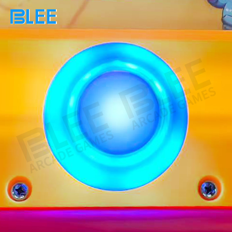 Bright LED lighting effects illuminating the red cabinet during gameplay