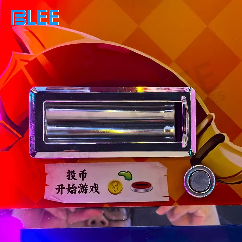 A parent and child playing together, each controlling a hero on the dual-player cabinet.