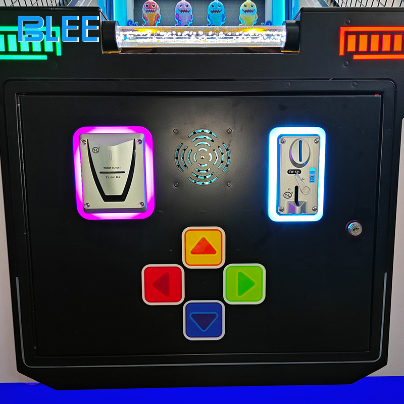 Animated shark characters with varying movement patterns creating dynamic targeting challenges