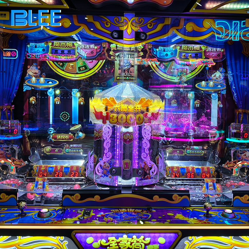 Integrated game mechanics: coin shooting, pushing, ball games, and mechanical systems