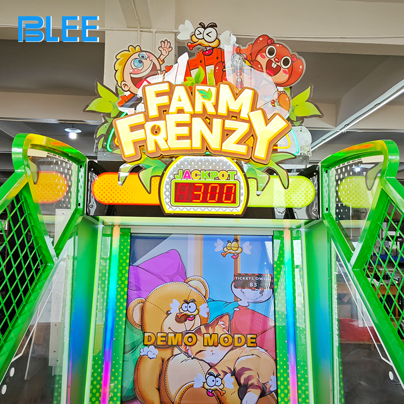 Family playing together on farming-themed redemption game