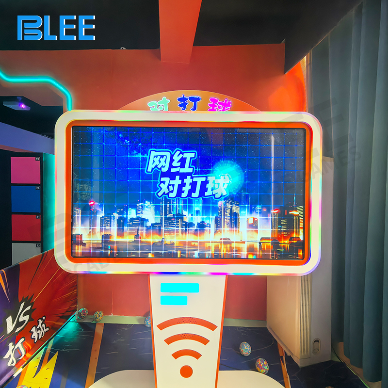 interactive sports competition Complete BLEE Red vs Blue Ball Battle arena setup with two 65-inch screens and playing zone