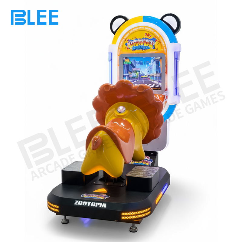 kids lion attraction Installation in wildlife-themed play area demonstrating as focal point of jungle/safari entertainment zone