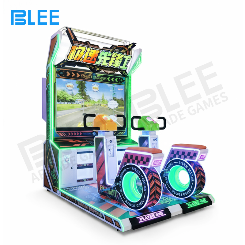 motorcycle simulator Side angle showcasing the full metal construction cabinet and robust industrial design of the racing game