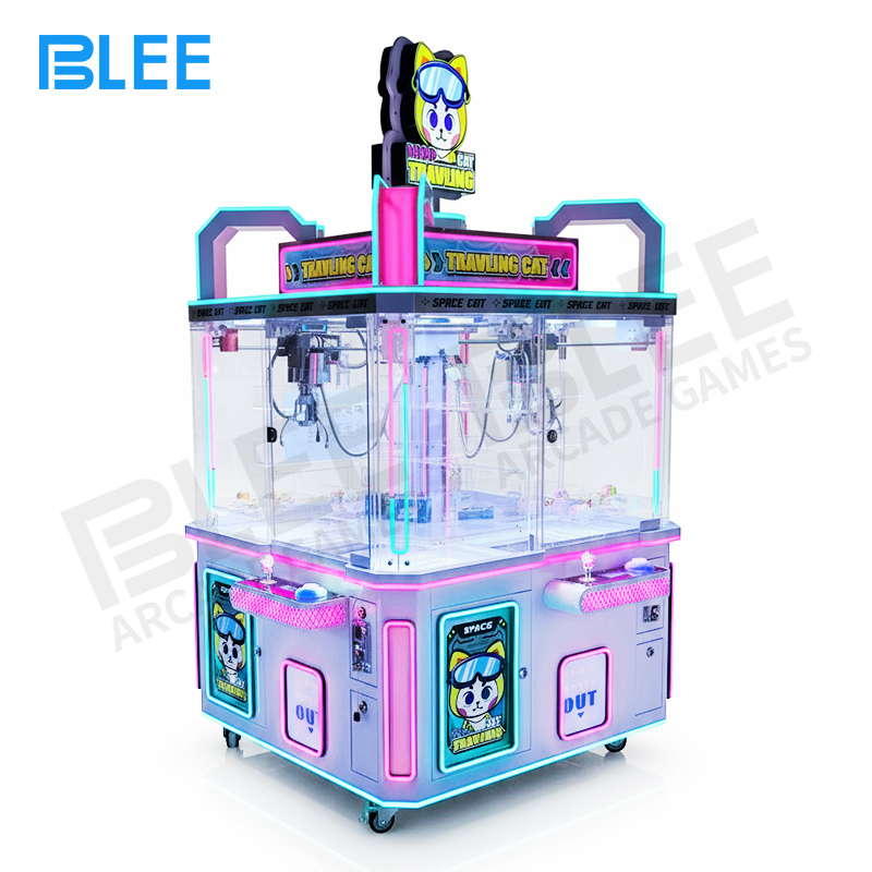 multi-station redemption Complete interior gift visibility showing diverse toy and prize selection