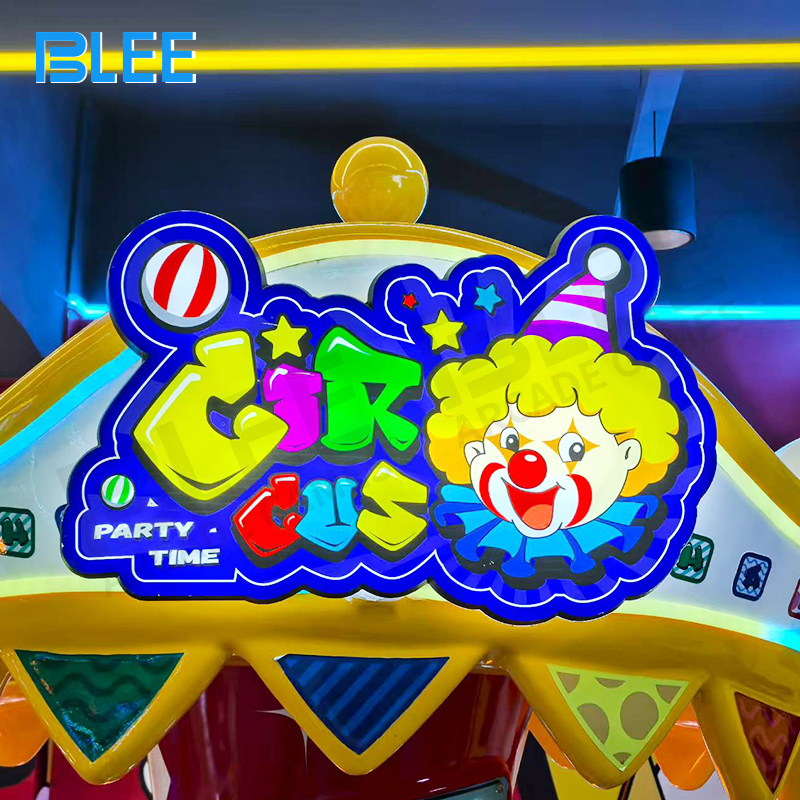 Dynamic lighting display with circus-themed color combinations and special effects