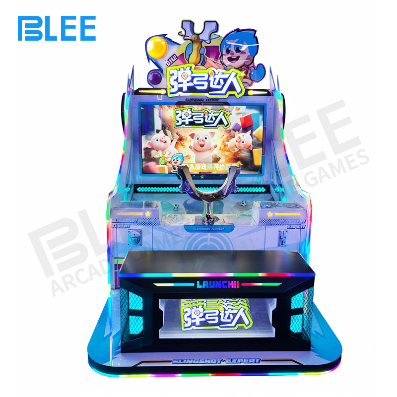 slingshot expert game 43-inch display showing target patterns, countdown timer, and challenge instructions