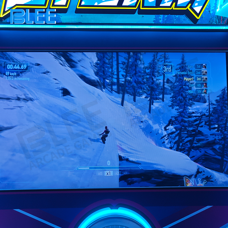 Snow physics gameplay showing realistic skidding, ice braking, and snow spray effects