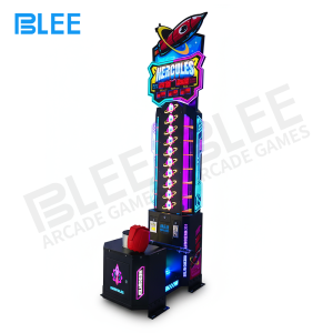 Player collecting tickets from reward dispenser after successful strength demonstration