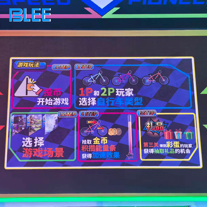 Amusement center installation showing BLEE Speed Pioneer as part of complete turnkey gaming solution