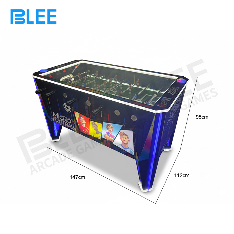 Front view of the compact BLEE Soccer Frenzy arcade cabinet with vibrant football graphics.