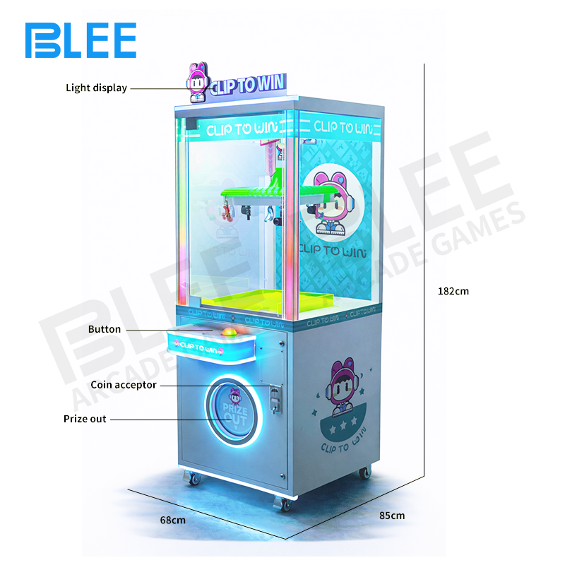 BLEE Crazy Clown 2nd Generation Overhead Claw Machine displayed in a modern arcade.