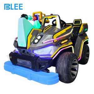 Complete presentation of BLEE Rhino Armor Square Ride showcasing armored design with imposing Gatling gun installation