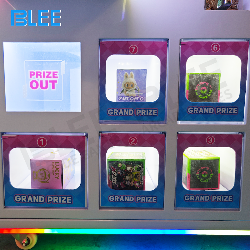Close-up of premium capsule toys displayed in the machine's transparent dispensing chamber
