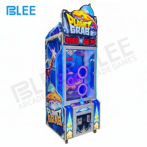 Full front view of the BLEE Planet Grab arcade machine with vibrant planet-themed graphics.