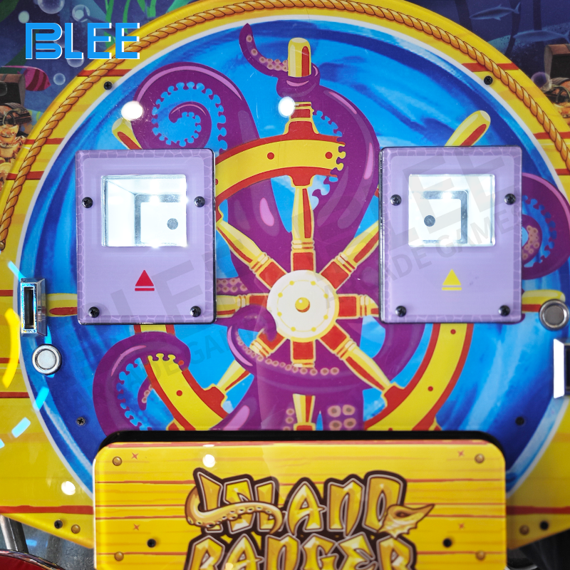 Close-up of 49-inch LED HD display showing vibrant pirate animations and combat effects