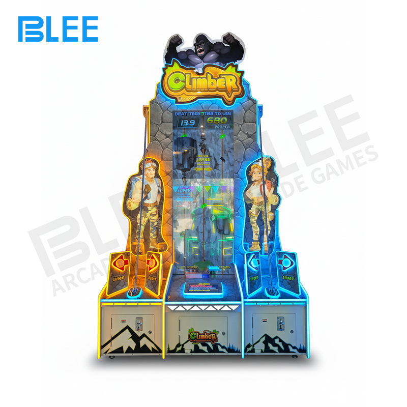 physical redemption game Player engaged in active rope-pulling gameplay with simultaneous button control operation