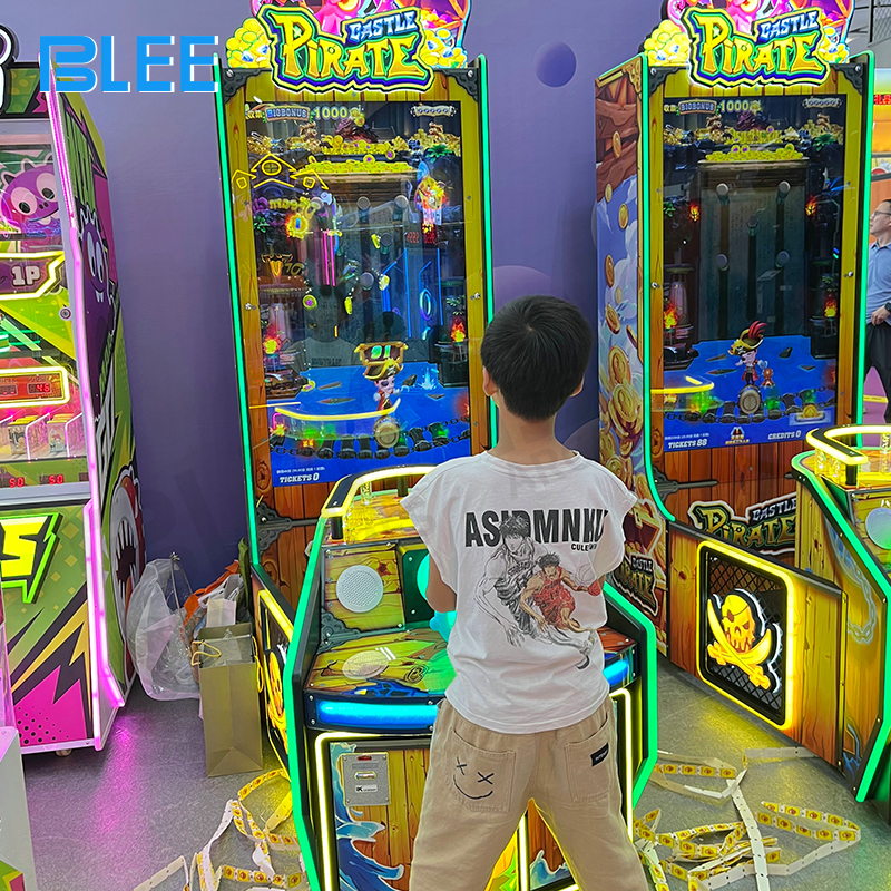 Detailed view of the coin mechanism and control panel, ready for player interaction.