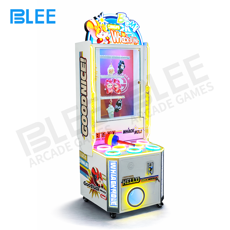 prize dispenser machine Family group enjoying competitive whack-a-mole gameplay session