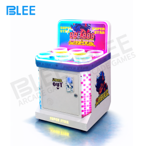 A child enjoying the simple, intuitive fun of the whack-a-mole game.