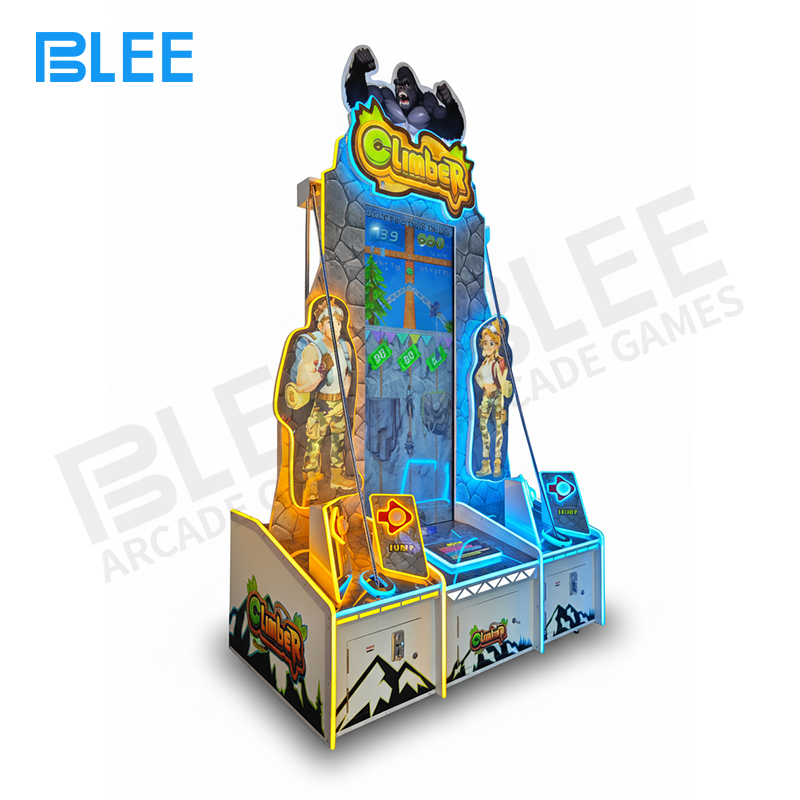 rock climbing arcade Close-up of climbing mechanism showing rope system and directional control buttons