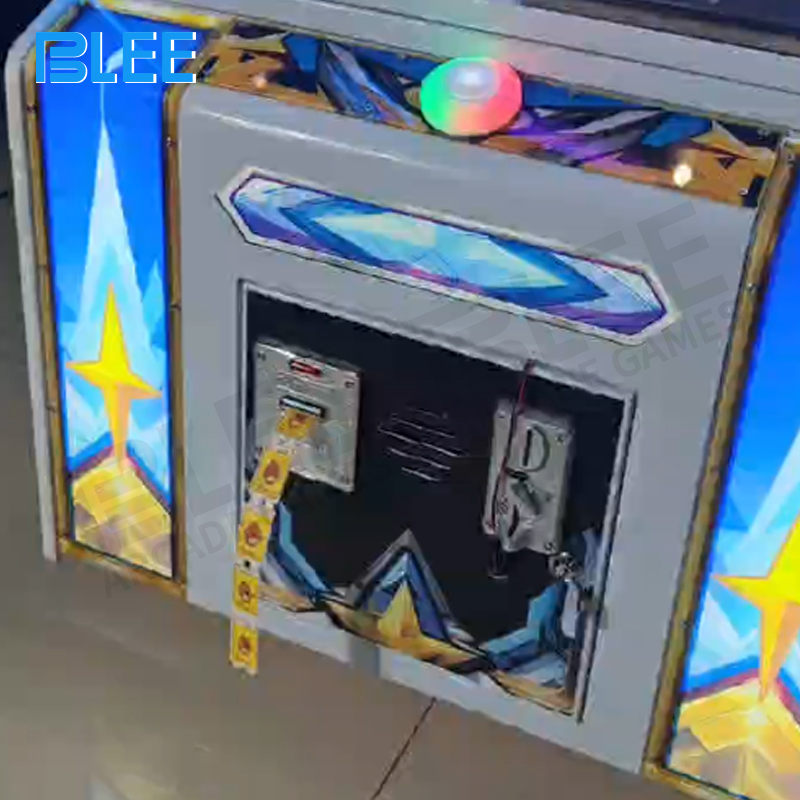 The ticket dispenser actively issuing rewards based on the player's in-game score.