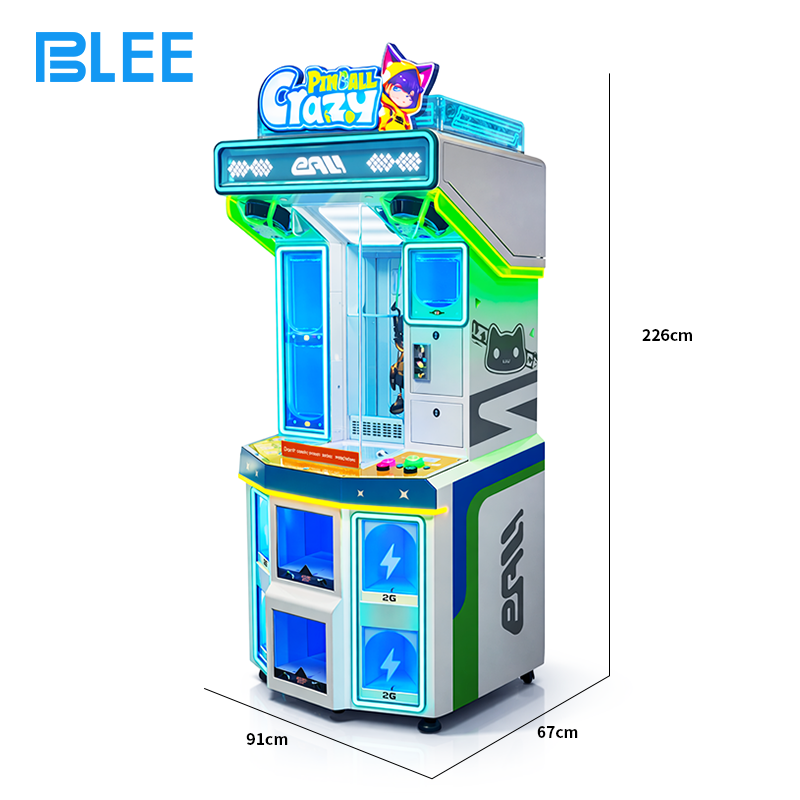BLEE Crazy Pinball Gift Machine with striking 226cm vertical cabinet featured in an arcade.