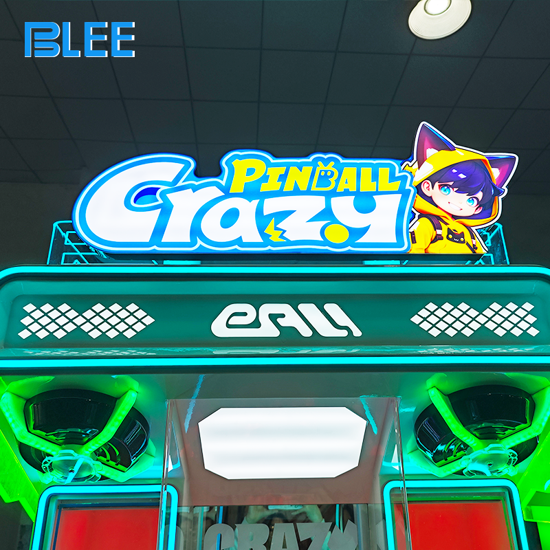 Full front view showcasing the colorful playfield, flippers, and prize-winning target zones