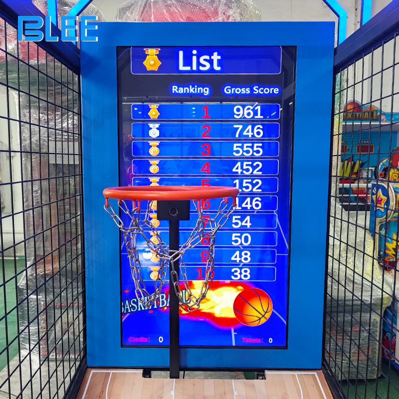 Close-up of the 42-inch LCD display showing real-time scores with engaging animations for children.