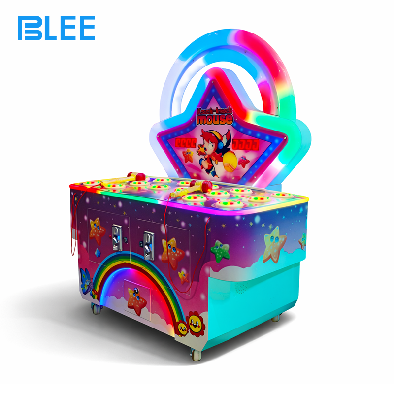 children’s arcade game Full front view showcasing the metal cabinet (L62×W120×H155 cm) with illuminated mouse exit holes