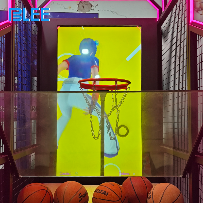 Close-up of the 55-inch display showing real-time scores, countdown timer, and game graphics.