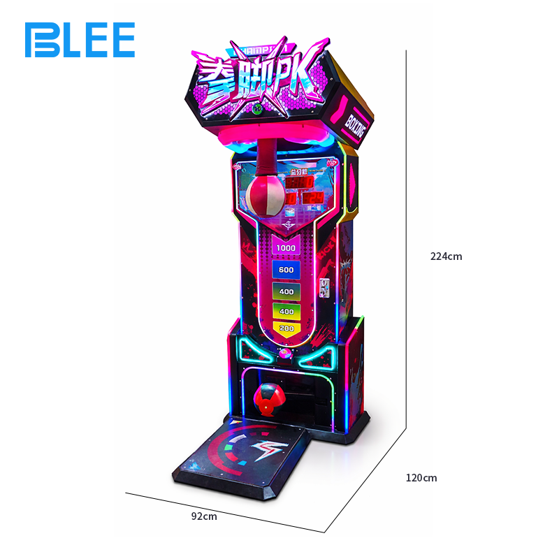 Full front view showcasing the dual impact targets, digital display board, and removable base construction.