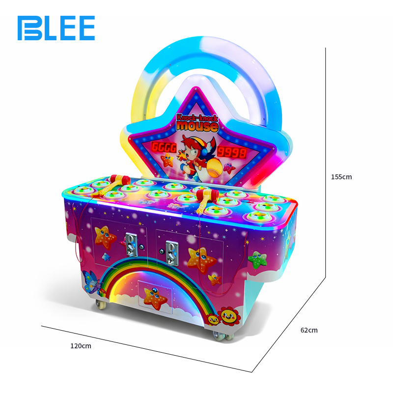 Two children engaged in double-player battle mode, competing to whack the most mice.