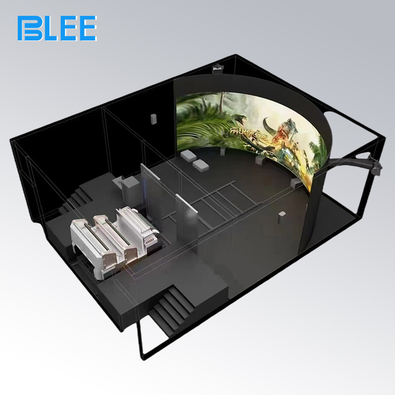 Full front view showcasing the massive 6-meter glasses-free curved 3D screen and ten motion seats.