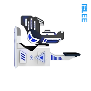 Player seated in the simulator wearing the Dapeng E3S headset during an inverted flight maneuver.