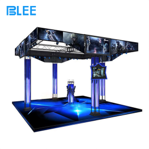 Close-up of four HTC headsets showing professional-grade optics and precision tracking sensors.