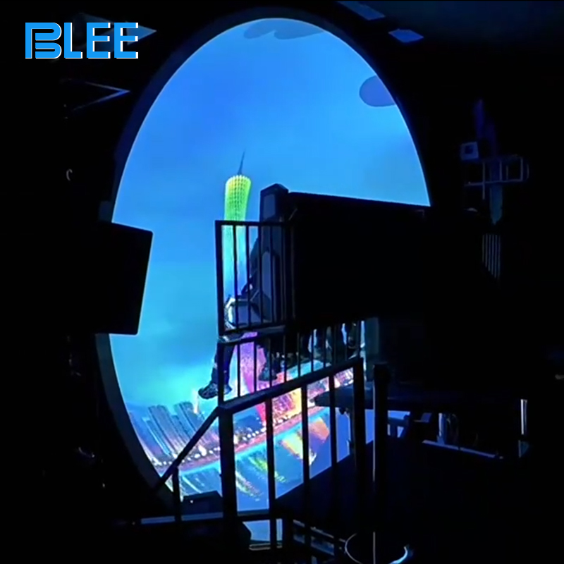 Ten players boarding the suspended platform before the flying cinema show begins.