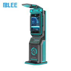 Player wearing the Dapeng E3S headset and aiming the realistic gun controller at virtual enemies.